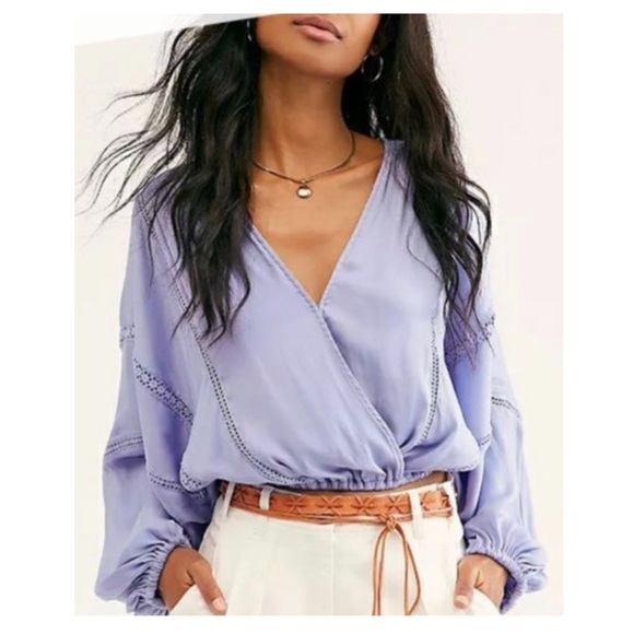 Free People | Billowy Boho Balloon Sleeve Weekend Love Top Periwinkle | M - Picture 1 of 14